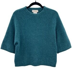 Bianco & Blu‎ Teal Alpaca Wool Blend Short Sleeve Crew Neck Sweater Womens Small